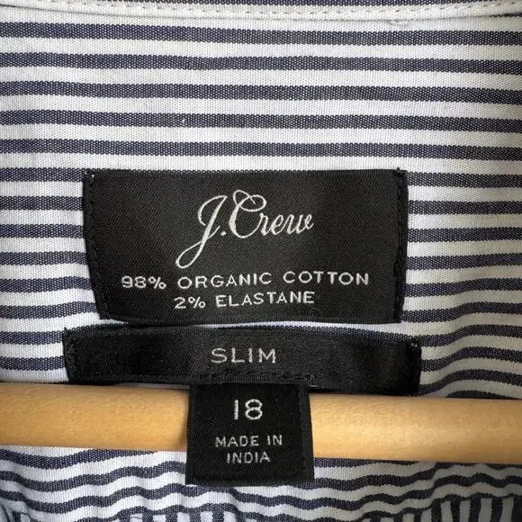 J.Crew Women Button Down Shirt Size 18 Navy White Stripe Jeweled Buttons Cotton - Picture 2 of 14